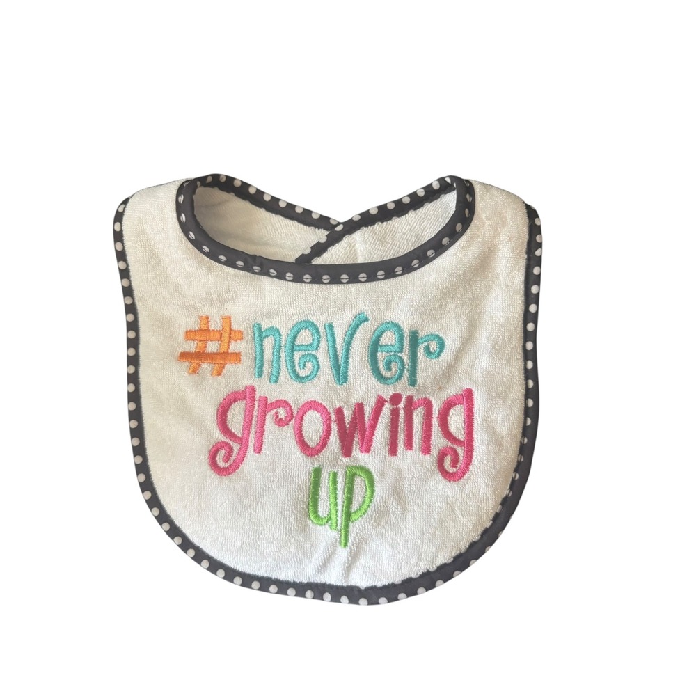 Le Bebe Favorite Baby Bib #Never Growing Up Embroidered Polka Dot Trim